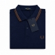 Polo Fred azul marino rayas doradas oscuras