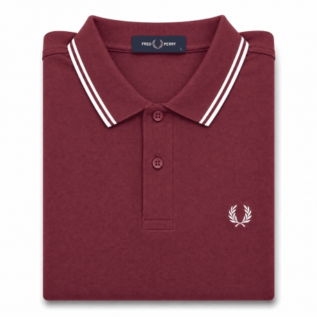 Polo Fred Perry burdeos rayas blancas